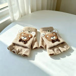 Fingerless Gloves Soft Fabric Touchscreen-Friendly Bear Design