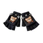 Fingerless Gloves Soft Fabric Touchscreen-Friendly Bear Design