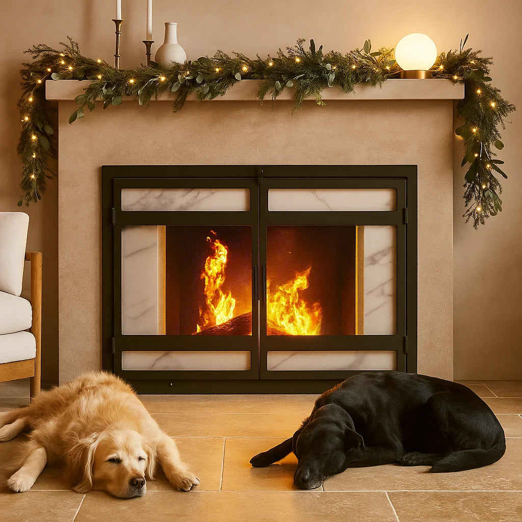 Fireplace Screen Wrought Iron Hinged Double Doors