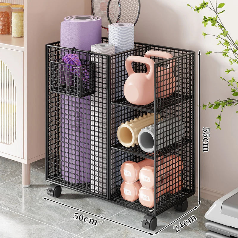 Fitness Equipment Storage Cart Rolling Mesh Shelves Locking Casters