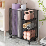 Fitness Equipment Storage Cart Rolling Mesh Vertical Mat Slot & Shelves