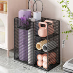 Fitness Equipment Storage Cart Rolling Mesh Vertical Mat Slot & Shelves