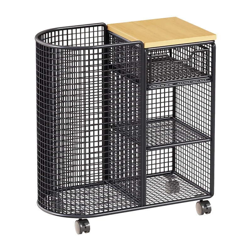 Fitness Storage Cart Yoga Mat Compartment Mesh Shelves & Drawer