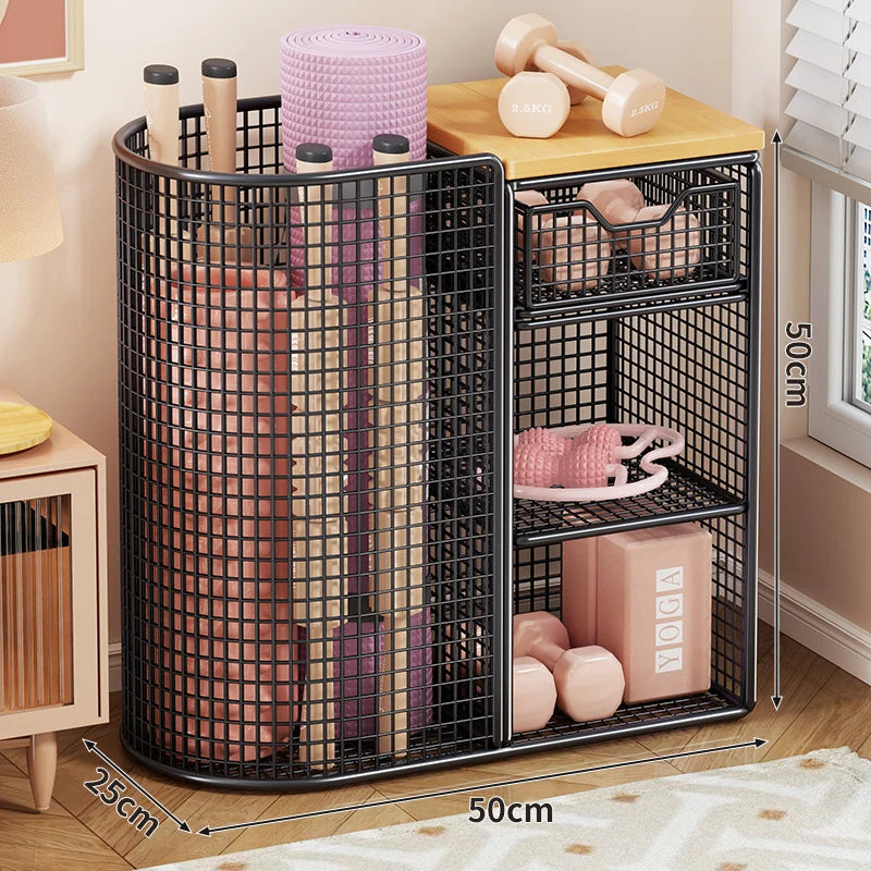 Fitness Storage Cart Yoga Mat Compartment Mesh Shelves & Drawer