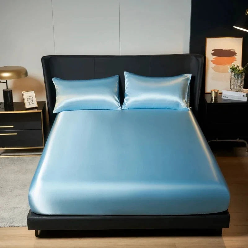 Fitted Sheet Cooling Ice Silk Satin All-Around Elastic Fit