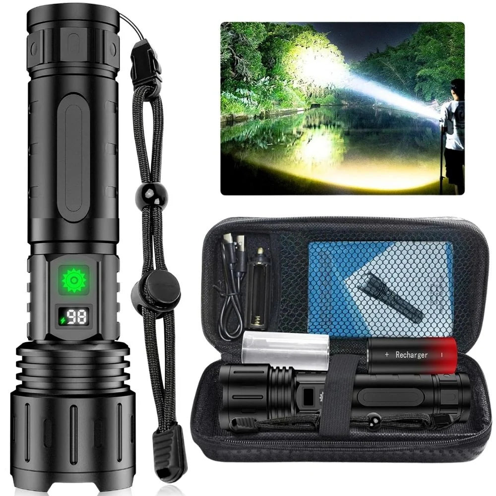 Flashlight Rechargeable USB-C Power Bank LCD Battery Display Adjustable Beam