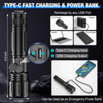 Flashlight Tactical 100,000 Lumens USB-C Rechargeable & Power Bank