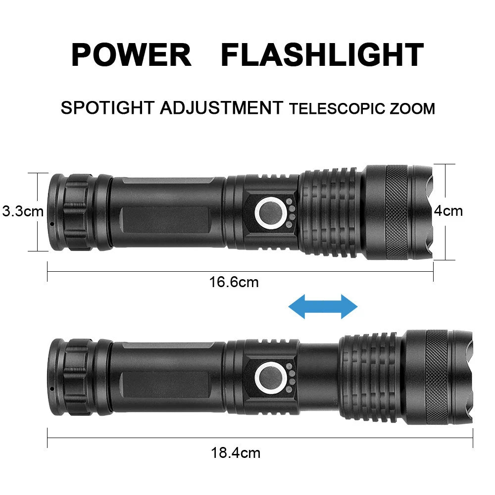 Flashlight USB Rechargeable 7000 Lumens Zoomable Beam