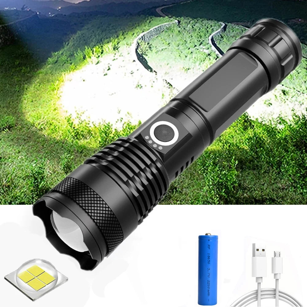 Flashlight USB Rechargeable 7000 Lumens Zoomable Beam