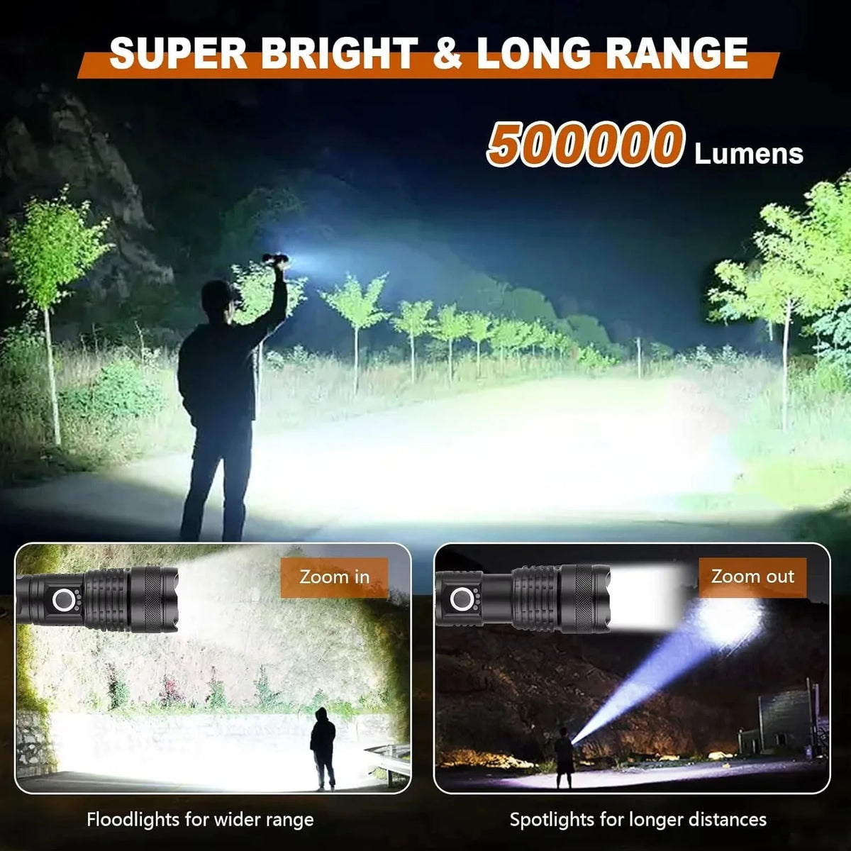 Flashlight USB Rechargeable High Lumen Zoomable Beam
