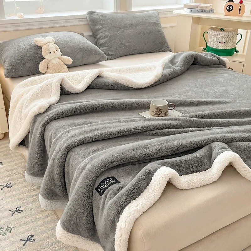 Fleece Blanket Double-Layer Lambskin Plush & Cozy Warmth