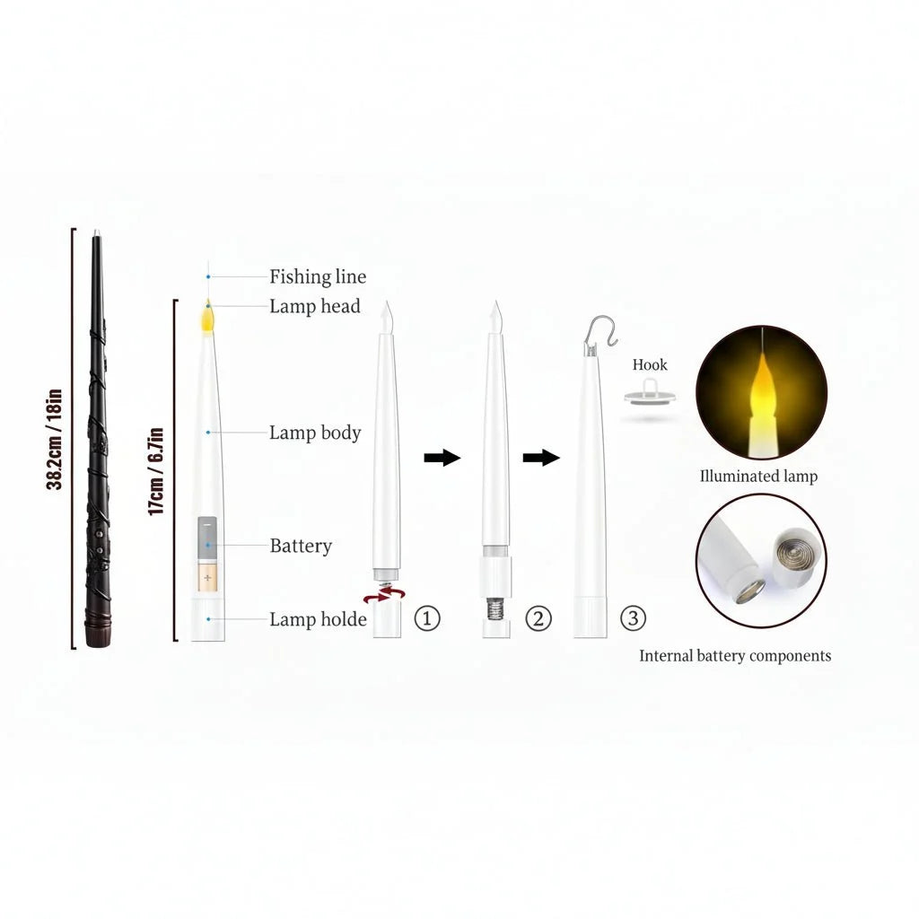 Floating Candle Set Flameless Flickering Wand Remote