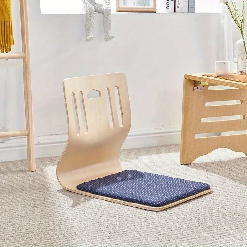 Floor Chair Birch Wood Frame Cotton Cushion Ergonomic Back Support