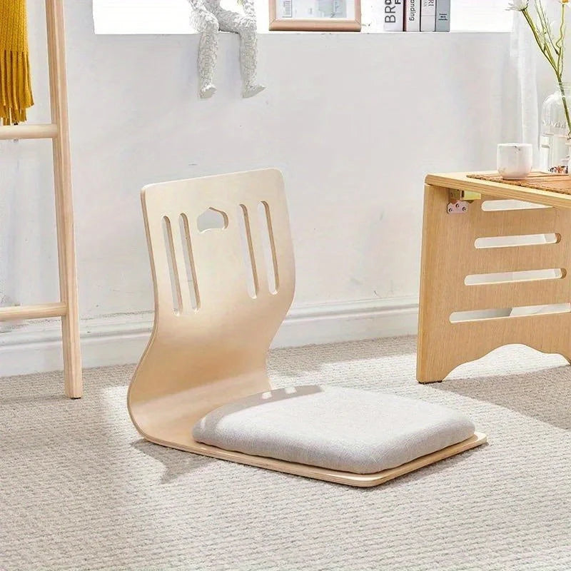 Floor Chair Birch Wood Frame Cotton Cushion Ergonomic Back Support