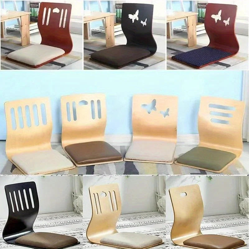Floor Chair Birch Wood Frame Cotton Cushion Ergonomic Back Support