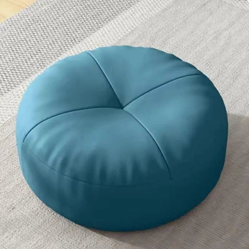 Floor Cushion Round Nappa Leather Cotton Filled Comfort Seating