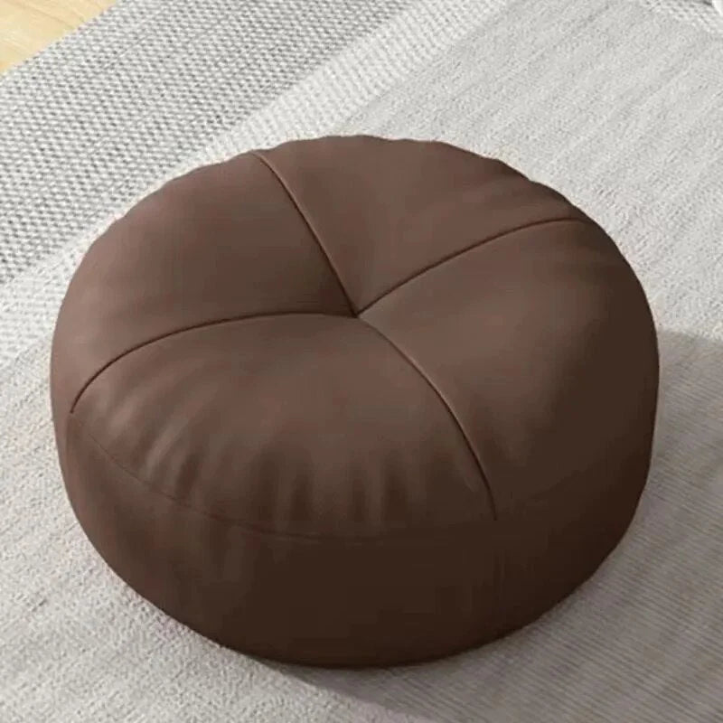 Floor Cushion Round Nappa Leather Cotton Filled Comfort Seating