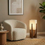 Floor Lamp Fabric Shade Wooden Base Ambient Lighting