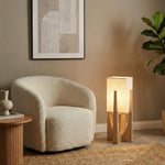 Floor Lamp Fabric Shade Wooden Base Ambient Lighting