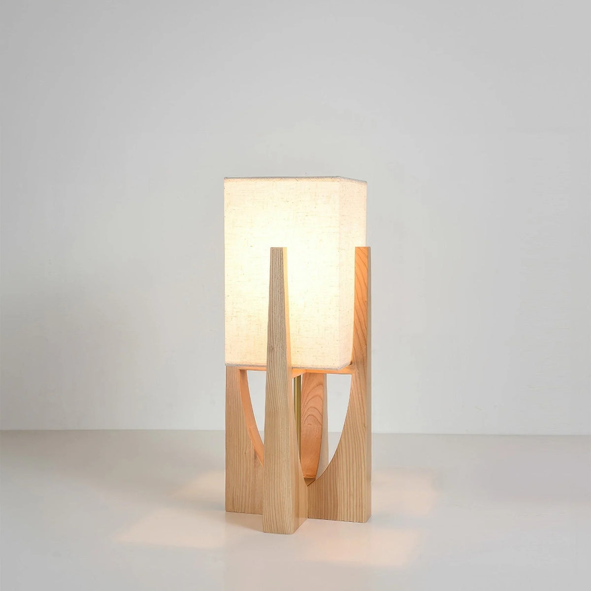 Floor Lamp Fabric Shade Wooden Base Ambient Lighting