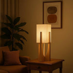 Floor Lamp Fabric Shade Wooden Base Ambient Lighting