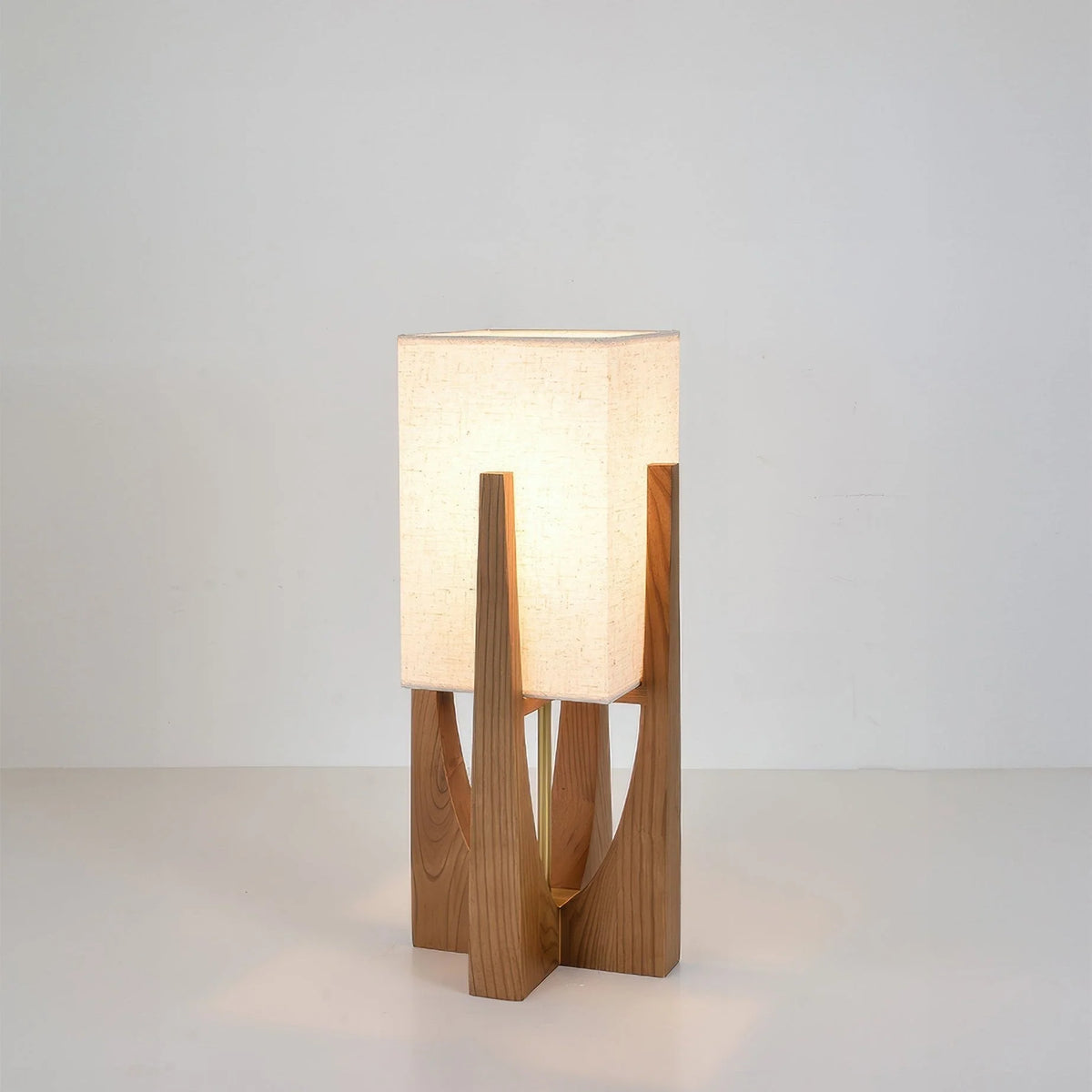 Floor Lamp Fabric Shade Wooden Base Ambient Lighting