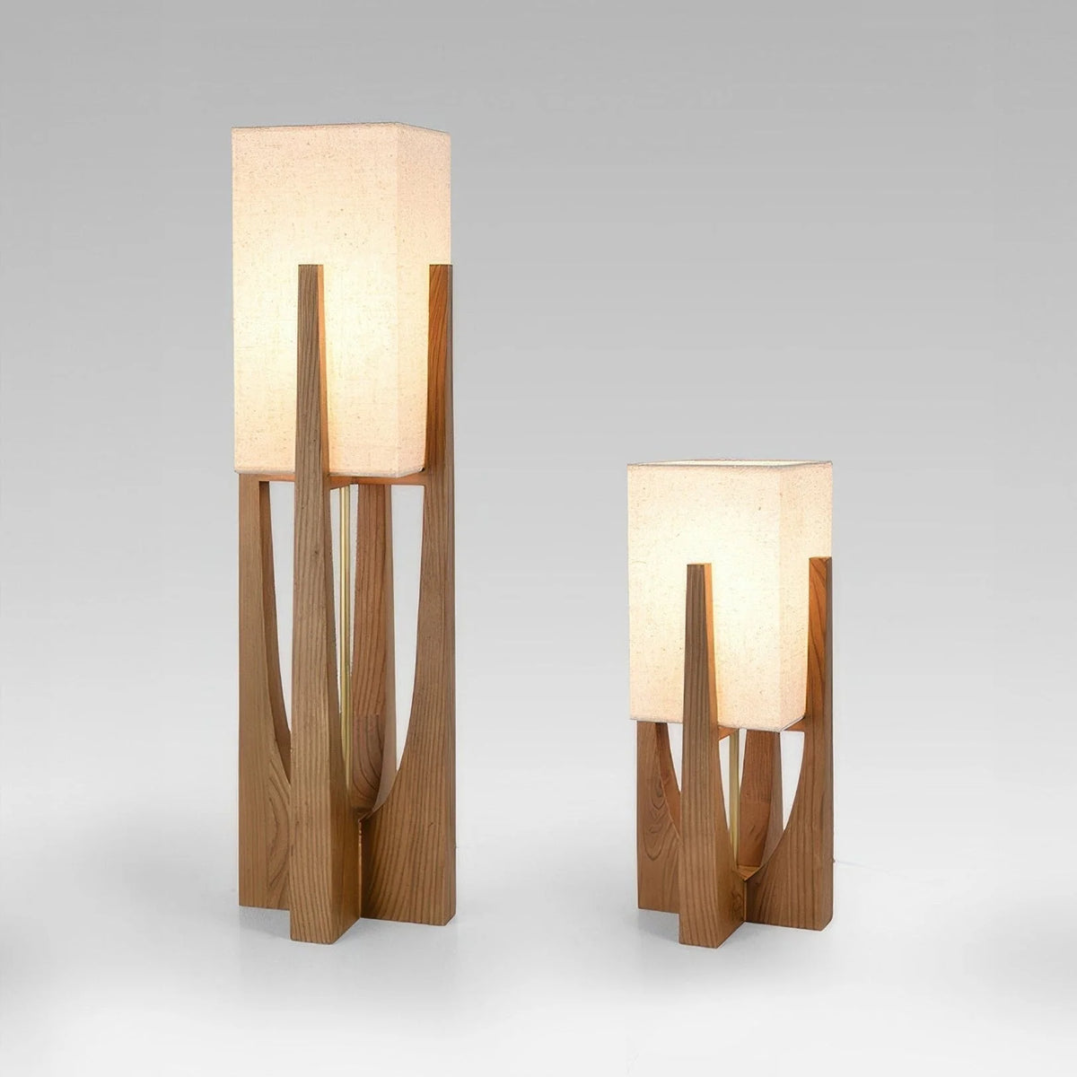 Floor Lamp Fabric Shade Wooden Base Ambient Lighting