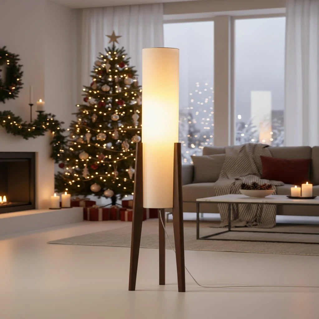 Floor Lamp Walnut Wood Base Dimmable LED Touch Control