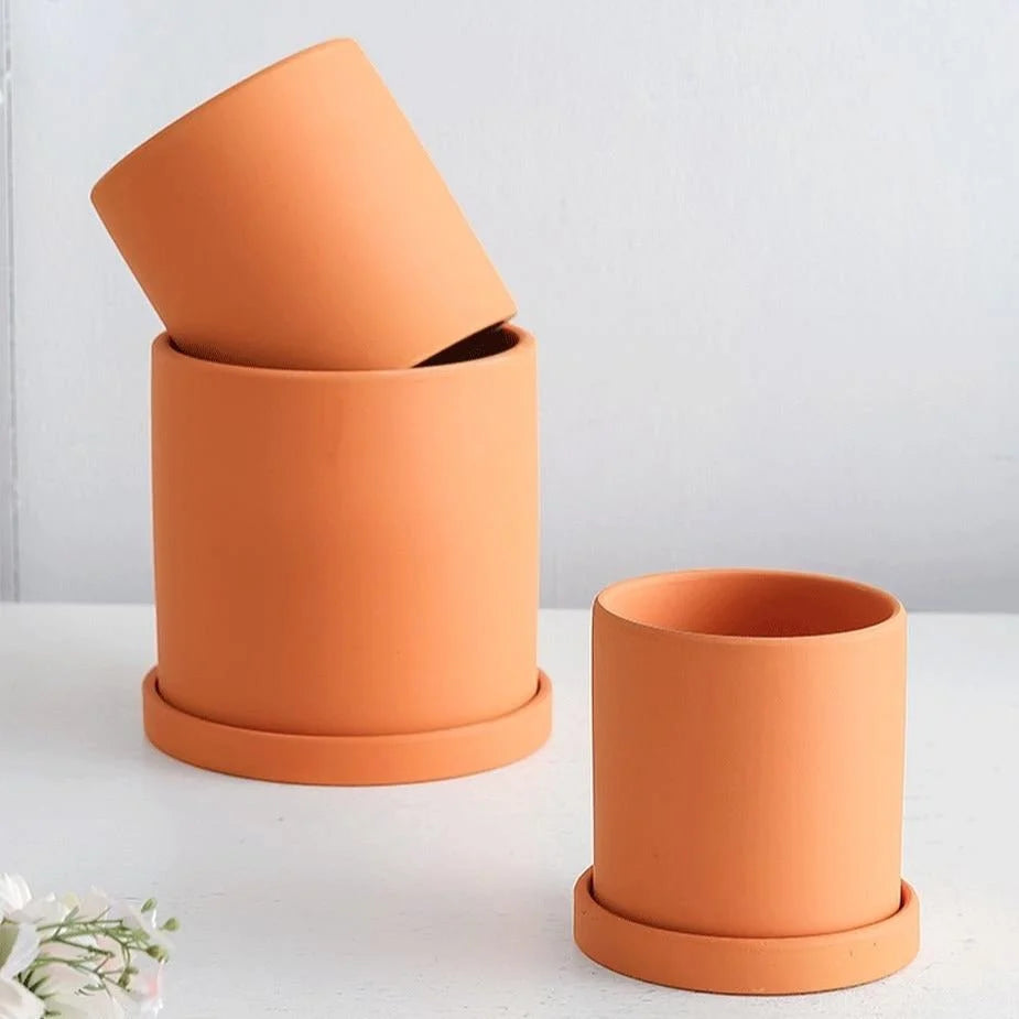 Flower Pot Ceramic Matching Saucer & Drainage Hole