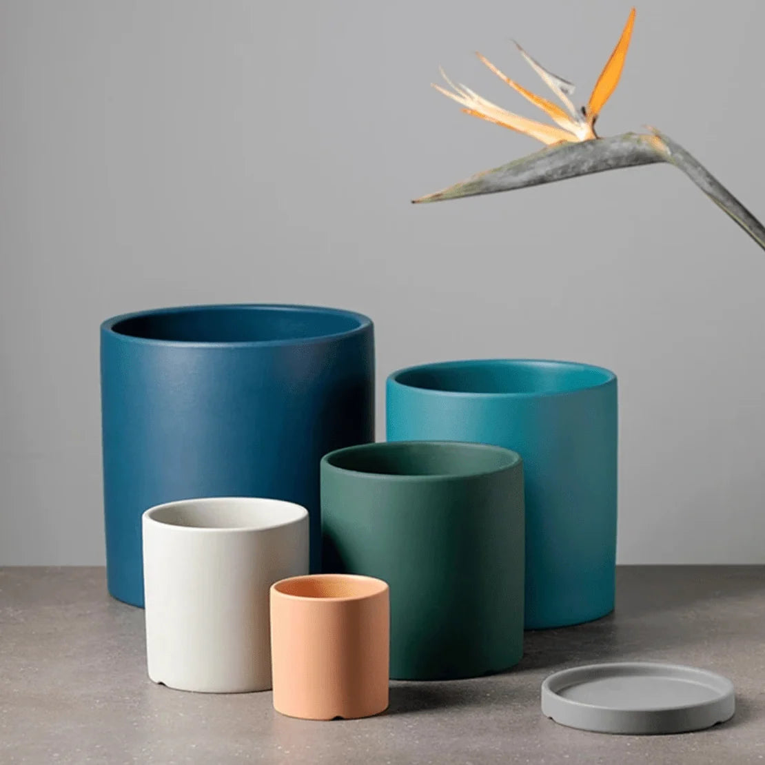 Flower Pot Ceramic Matching Saucer & Drainage Hole