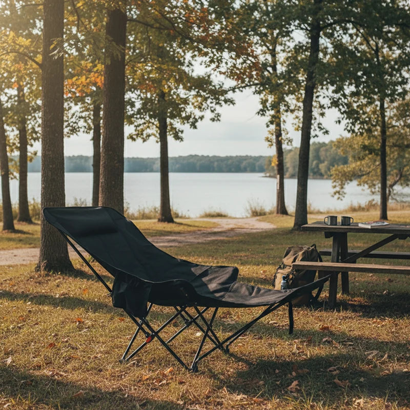 Folding Camping Chair Footrest Steel Frame & Oxford Fabric