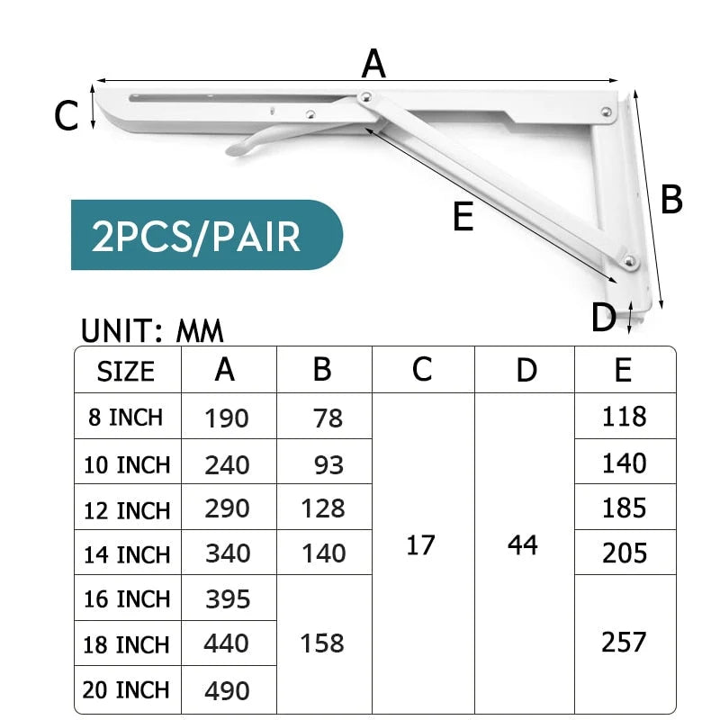 Folding Shelf Brackets Stainless Steel Set of 2