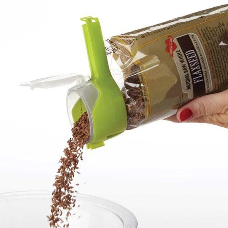 Food Bag Clip Airtight Seal Built-In Pour Spout Reusable