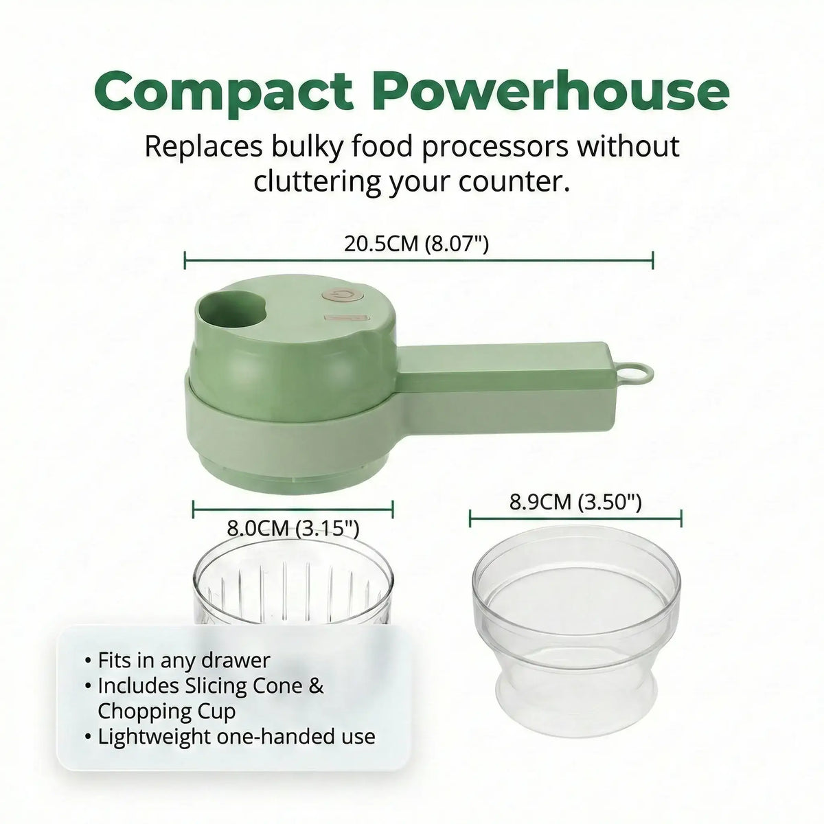 Food Chopper Stainless Steel Blades USB-C Rechargeable Compact Design