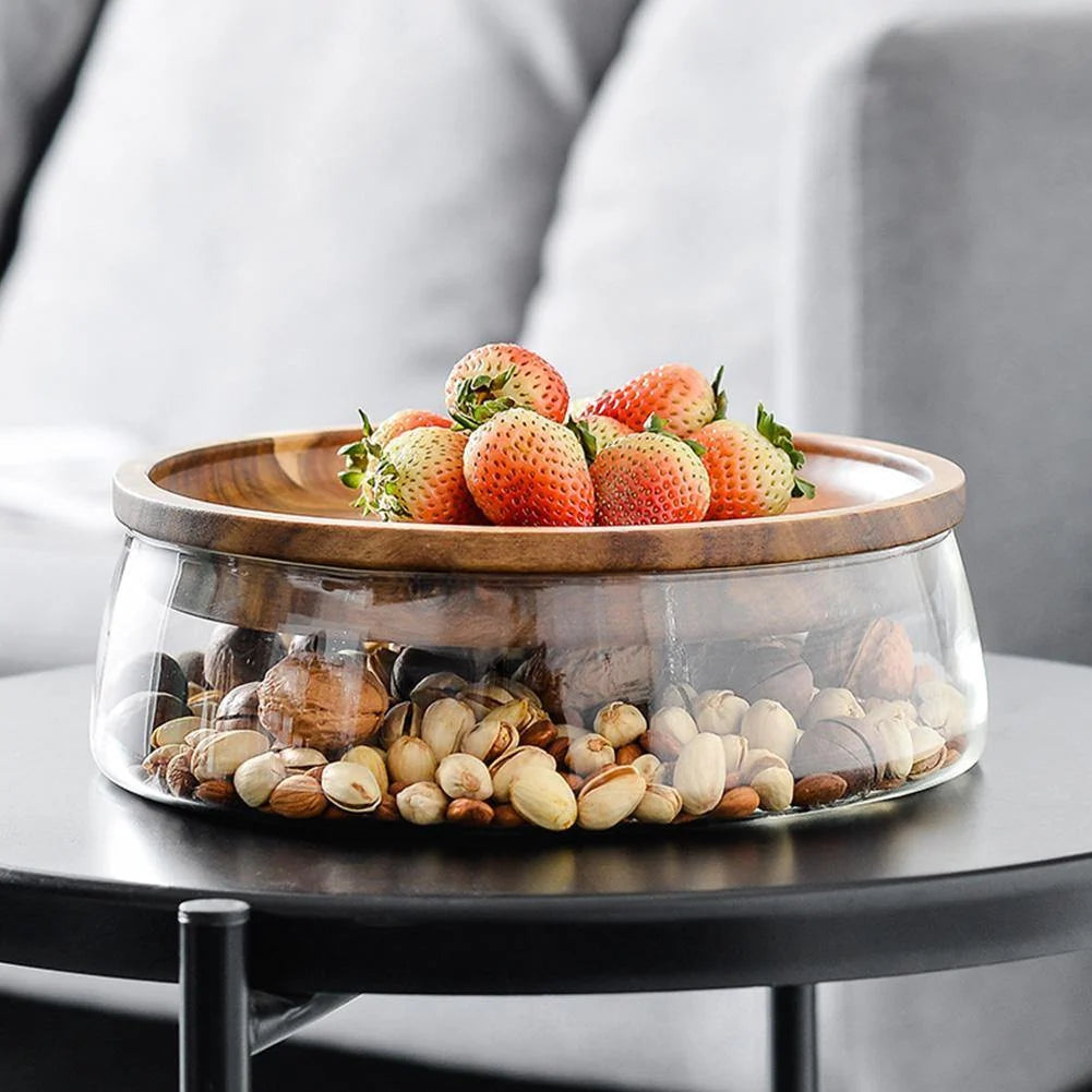 Food Storage Bowl Borosilicate Glass Acacia Wood Lid