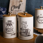 Food Storage Canister Set Iron Bamboo Lids Set of 3