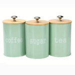 Food Storage Canister Set Iron Bamboo Lids Set of 3