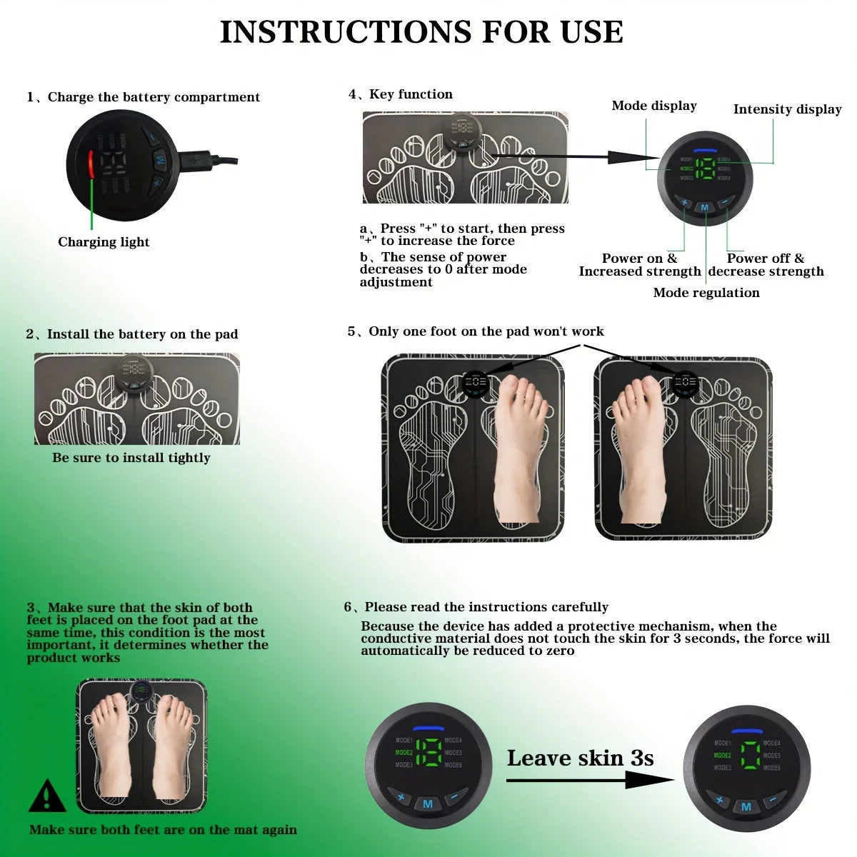 Foot Massager Pad Foldable Rechargeable EMS & TENS