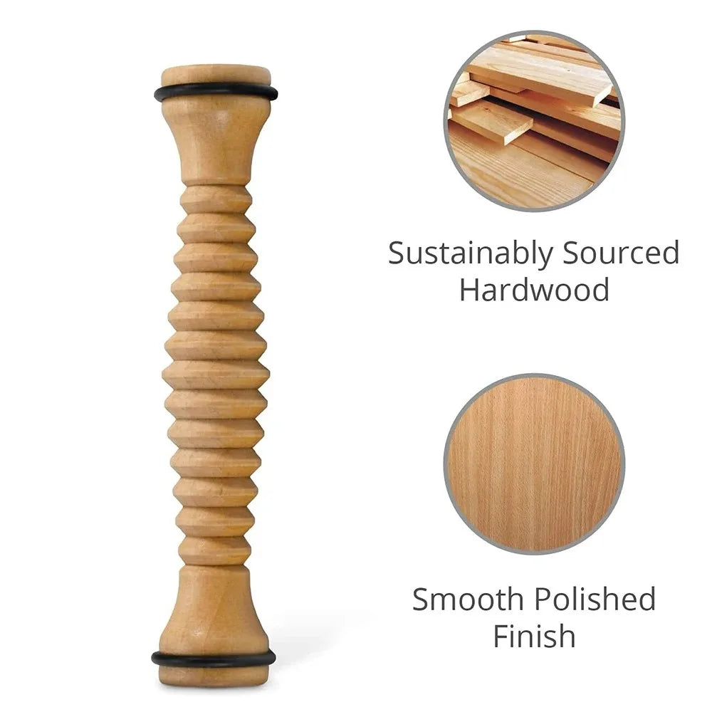 Foot Massager Roller Natural Wood Acupressure Ridges