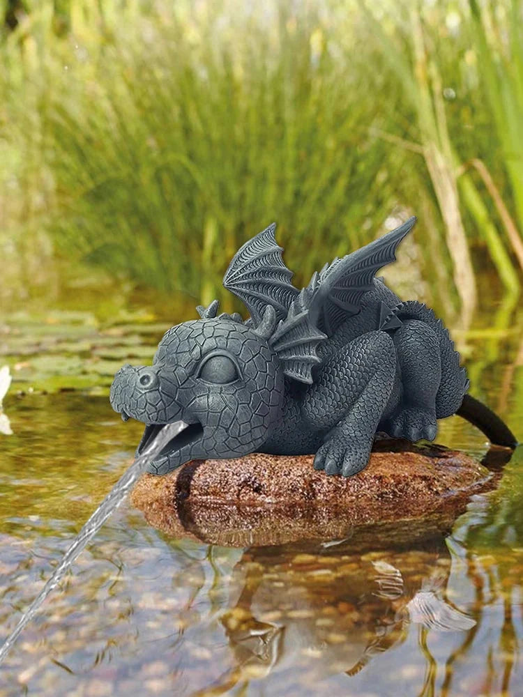 Fountain Statue Spouting Dragon Compact Resin
