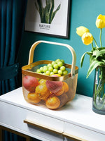 Fruit Basket Stackable Ventilated Iron Mesh Bamboo Handle