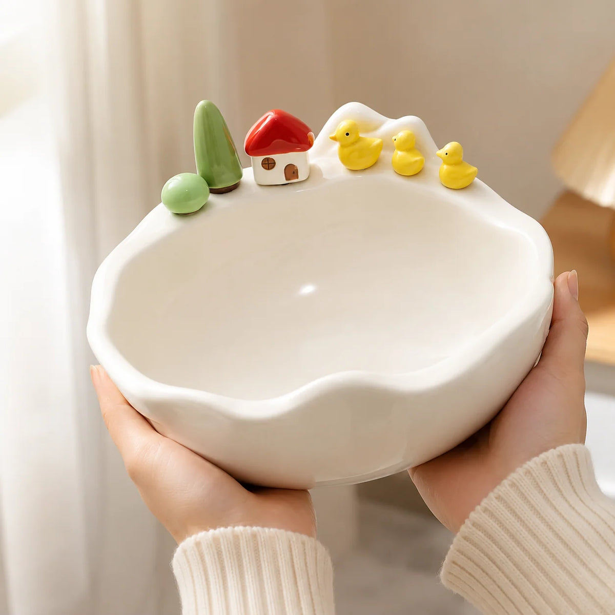 Fruit Bowl Ceramic Duck Design With Stainless Steel Fork