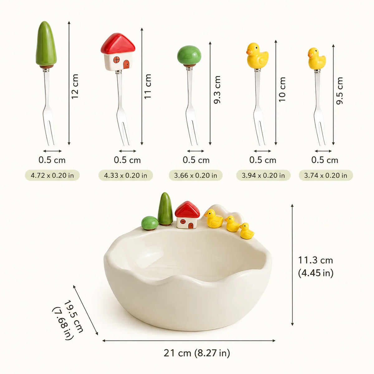 Fruit Bowl Ceramic Duck Design With Stainless Steel Fork