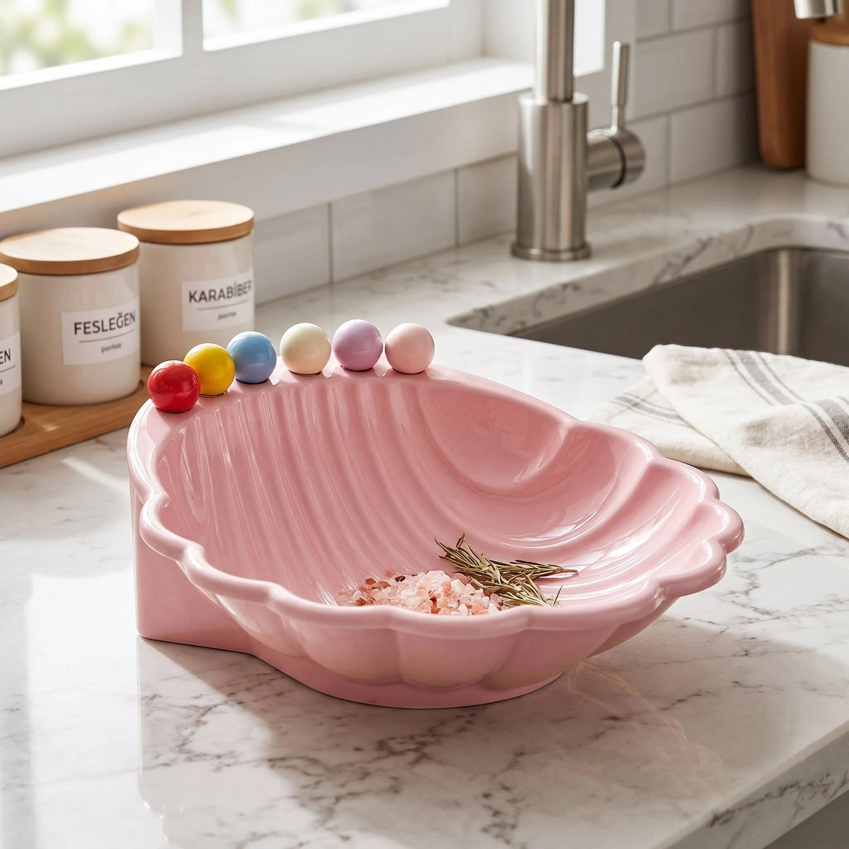 Fruit Bowl Ceramic Shell-Inspired Design Compact Size