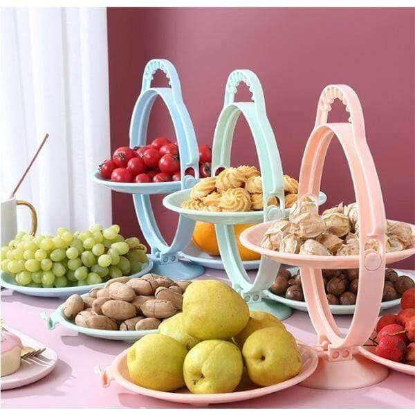 Fruit Bowl Stand Foldable 3-Tier Space-Saving with Carry Handle