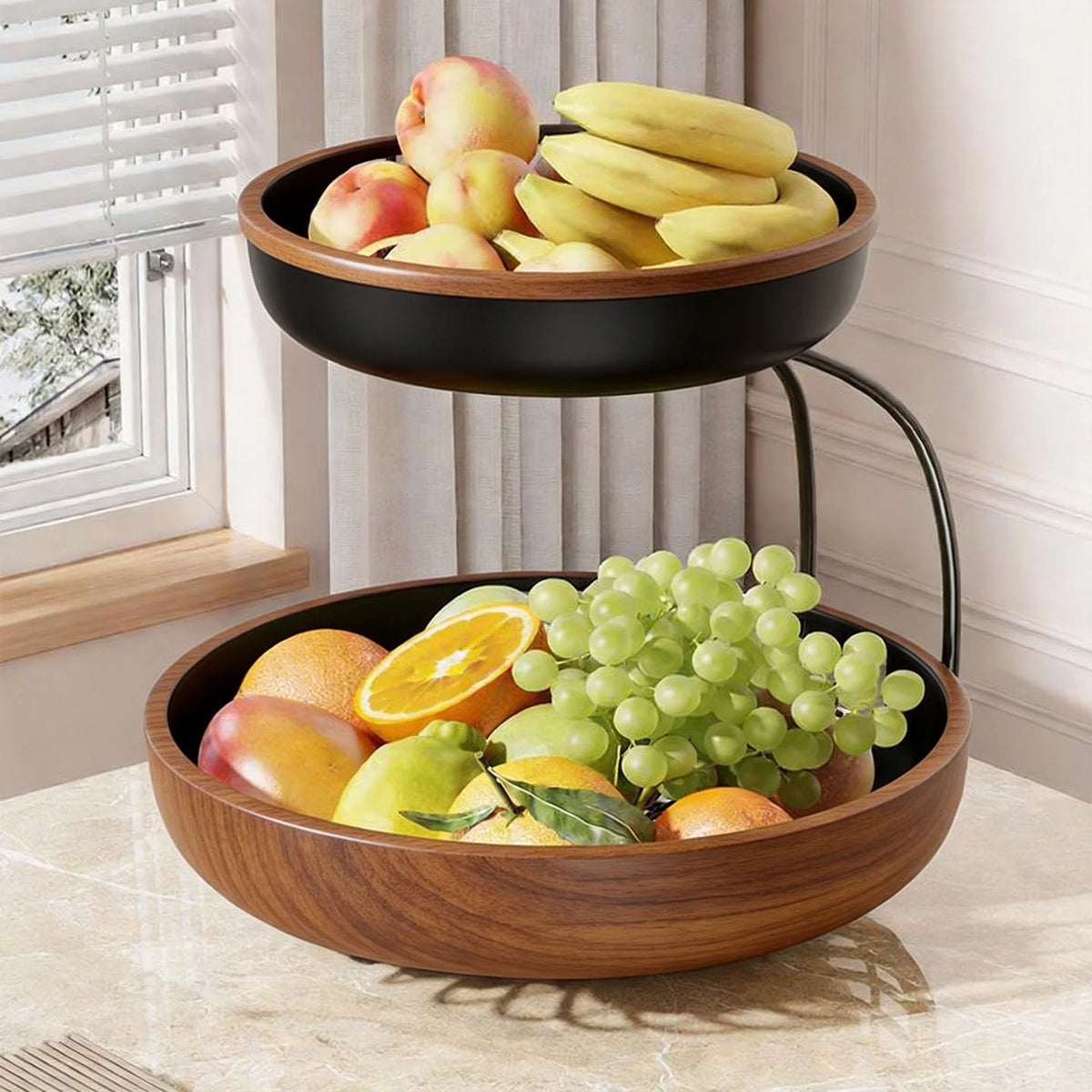 Fruit Bowl Stand Tiered Ventilated Wire Space-Saving