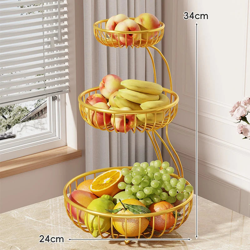 Fruit Bowl Stand Tiered Ventilated Wire Space-Saving