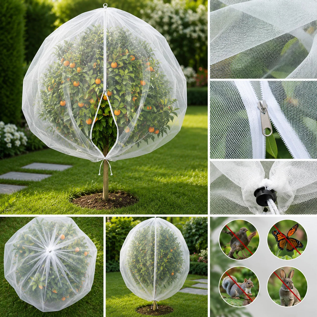 Fruit Protection Bag Breathable Mesh Drawstring & Zipper Closure