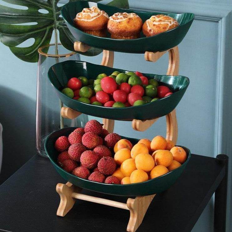 Fruit Serving Stand Multi-Tier Bamboo Support