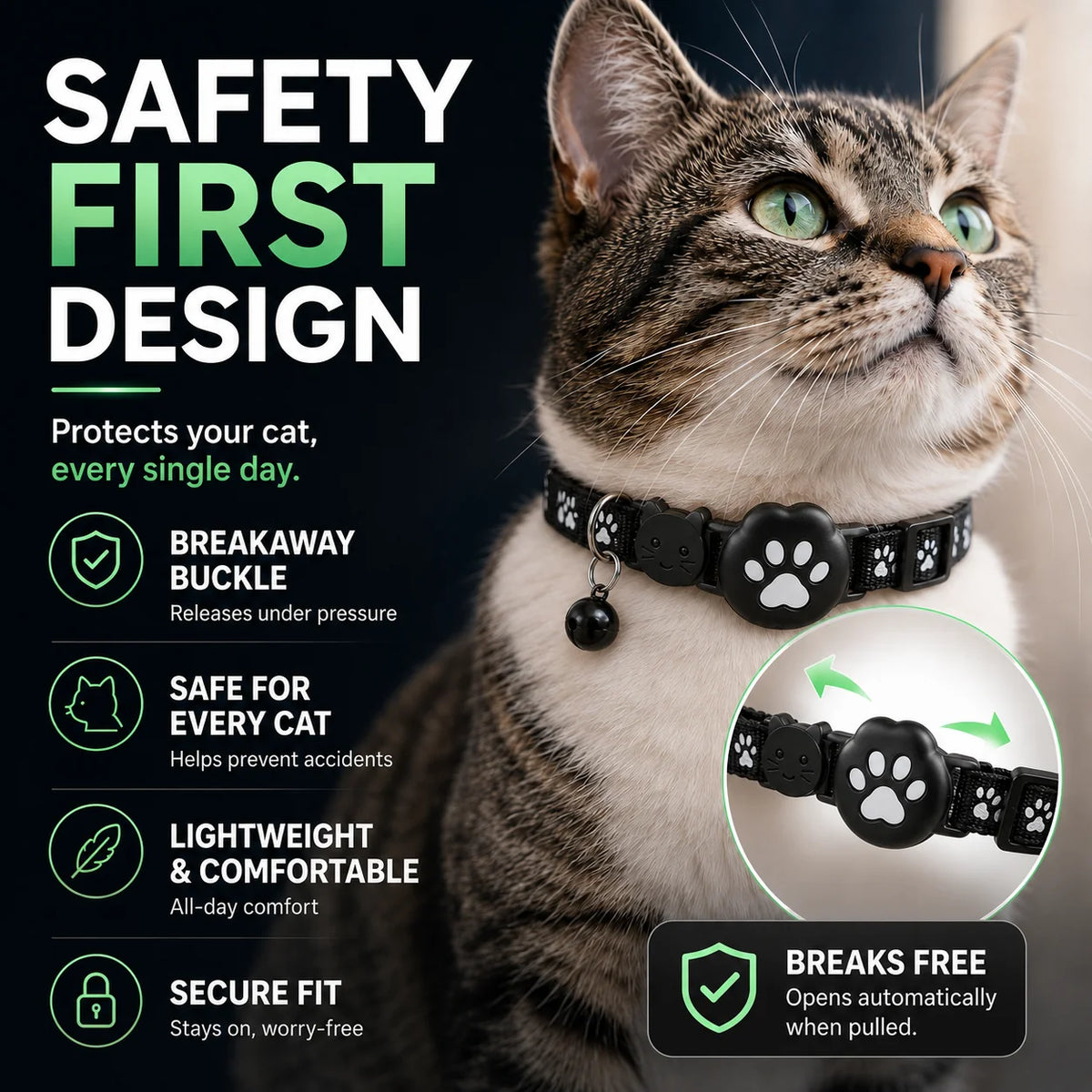 GPS Cat Collar Real-Time Tracking Reflective Water-Resistant Silicone